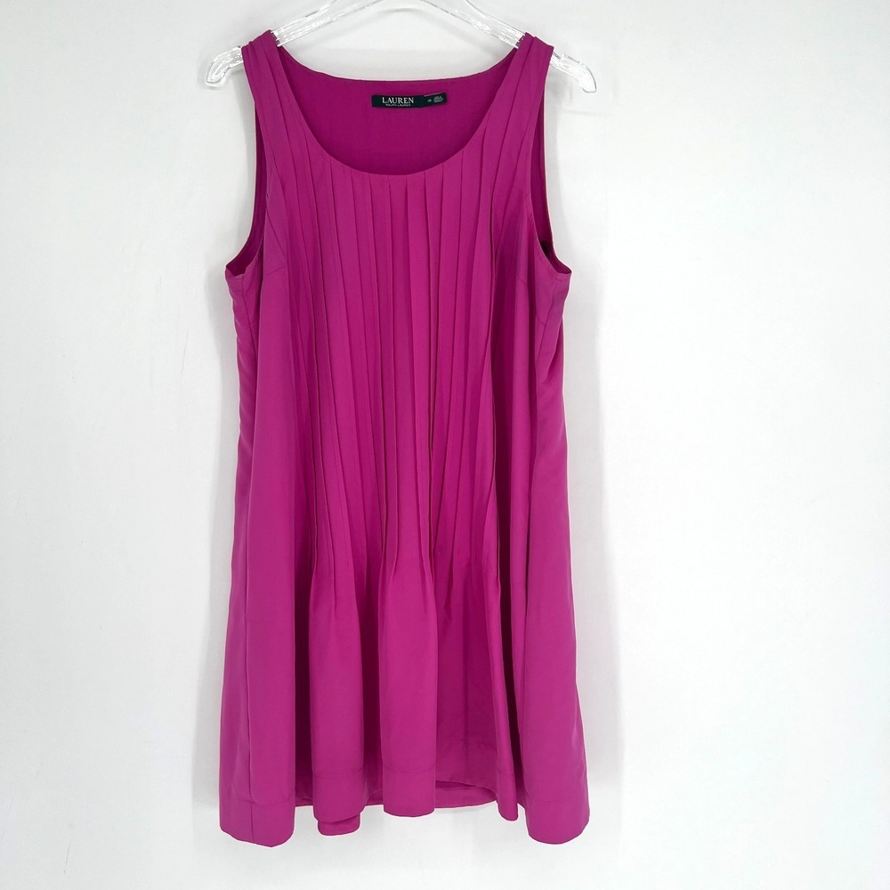 Ralph Lauren Dress Womens 10 Pink‎ Purple Shift Pleated Preppy Feminine